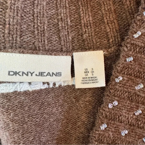 DKNYC Sweater Women size Small Vneck Brown And White 100% Wool casual career - Picture 2 of 6